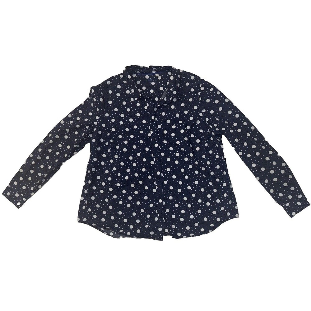 Boden The Classic Shirt Collared Button-Up Navy Blue Polka Dot 100% Cotton 18R